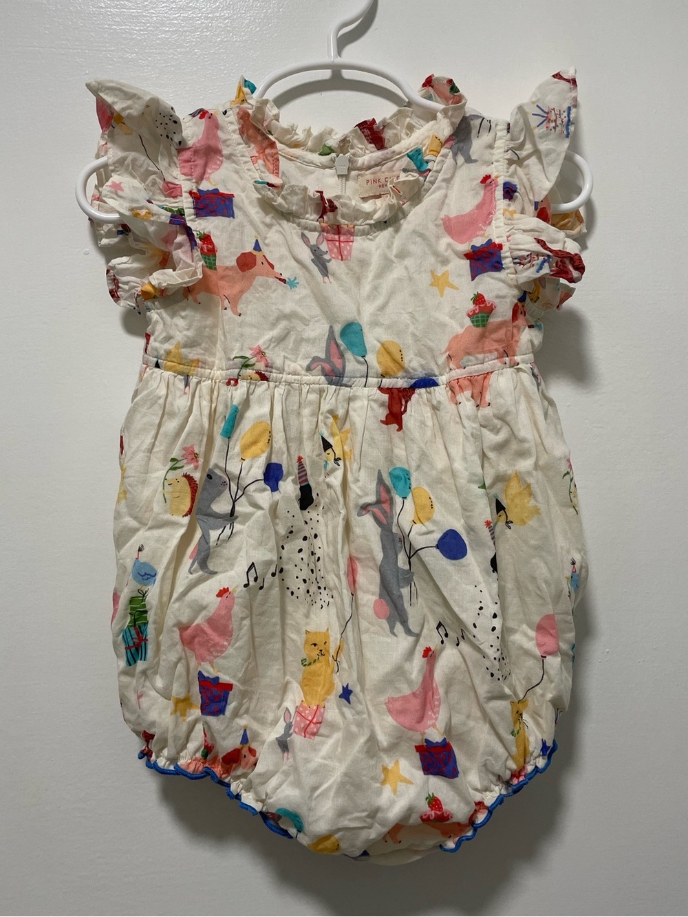 Pink Chicken Cream One-Piece with Multicolor Animal Print